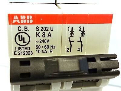 ABB S202U-K8A 240 V AC 8 A 2 Pole Miniature Circuit Breaker