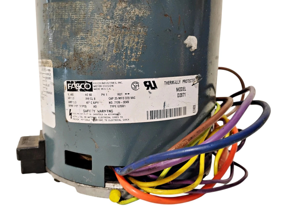 Fasco D2871 460 V 1 HP 1100 RPM 1 PH OAO 3 Speed OEM Replacement Motor