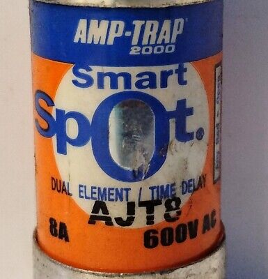 Ferraz Shawmut AJT8 600 VAC / 500 VDC 8 A Smart Spot Time Delay Fuse - Lot of 3