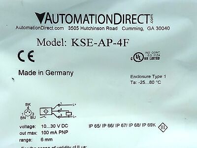 AutomationDirect KSE-AP-4F 10-30 V DC Inductive Proximity Sensor