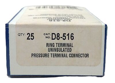Thomas & Betts D8-516 Non-Insulated Tubular Ring Terminal Connector - Qty. of 25