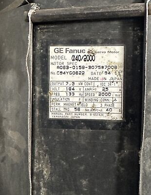 Fanuc A06B-0158-B075#7008 2000 RPM 3 PH A40 / 2000 AC Servo Motor w/ Fan