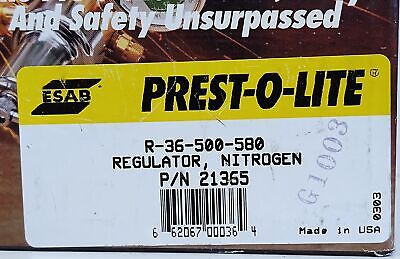 ESAB 21365 R-36-500-580 PREST-O-LITE Air Pressure Regulator for Nitrogen