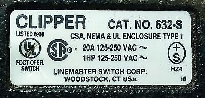 Clipper Linemaster Switch 632-S 125/250 V AC 20 A 1 HP Foot Pedal Switch