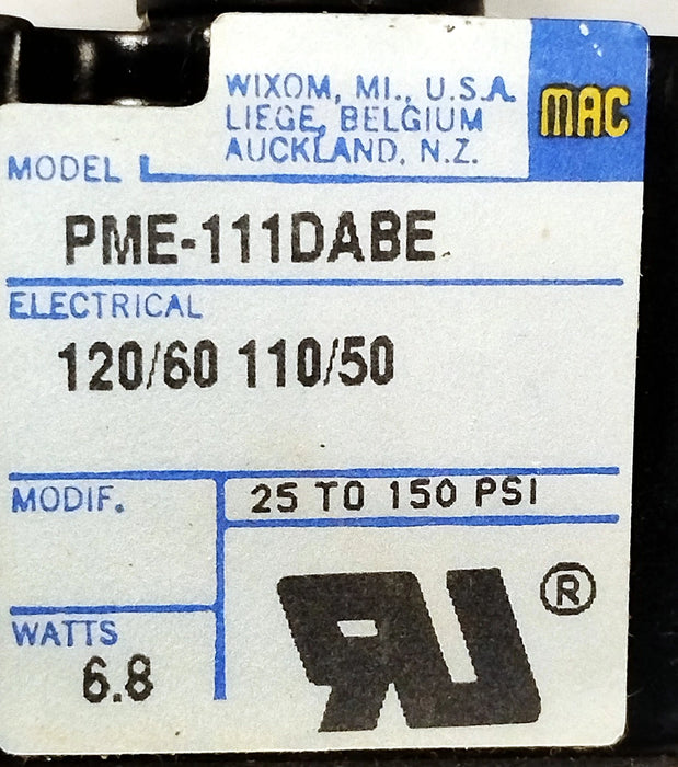 MAC Valves PME-111DABE 25-150 psi Solenoid Valve w/ 110/120 V AC Coil