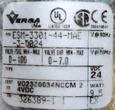 Versa Valve ESM-3301-44-MAE 0-100 psi 24 V DC 95 Watts Solenoid Valve