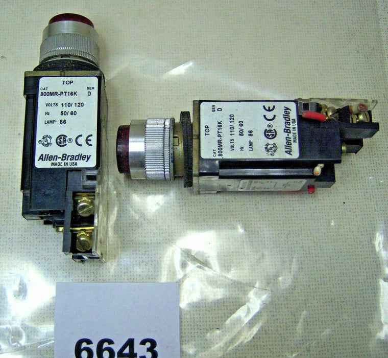 Lot of 2 Allen-Bradley Push Button Red Illuminated 800MR-PT16K