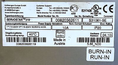 Kollmorgen S31061-SE SERVOSTAR 310 110-230 V AC 10 A Servo Amplifier