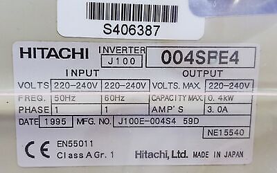 Hitachi J100-004SFE4 59D 220-240 V 3 A Inverter No Interface