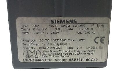 Siemens 6SE3211-5CA40 MICROMASTER Vector AC Drive