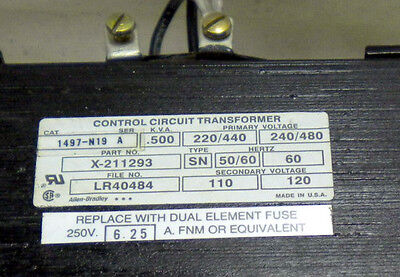 Allen-Bradley 1497-N19 Series A Industrial Control Circuit Transformer