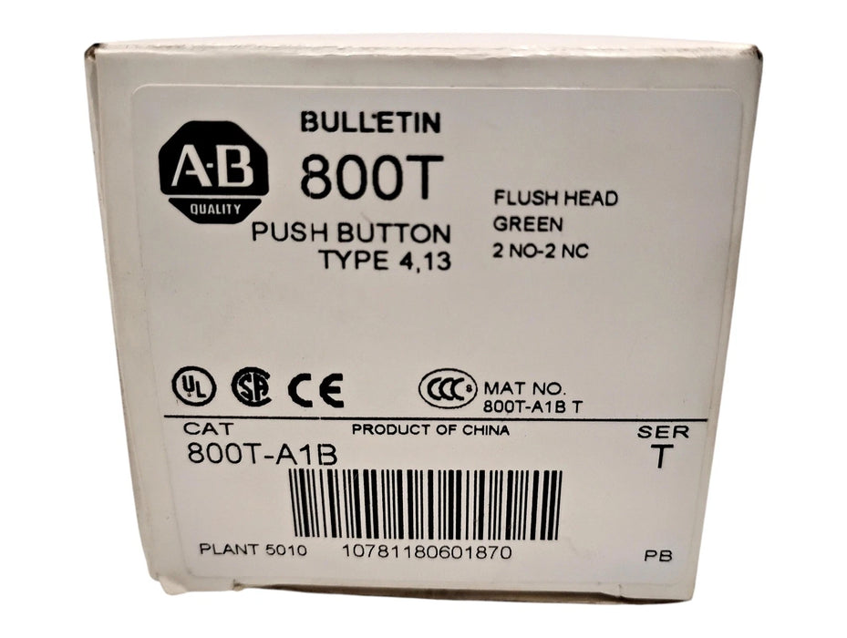 Allen-Bradley 800T-A1B Series T 30 mm Green Flush Head Pushbutton