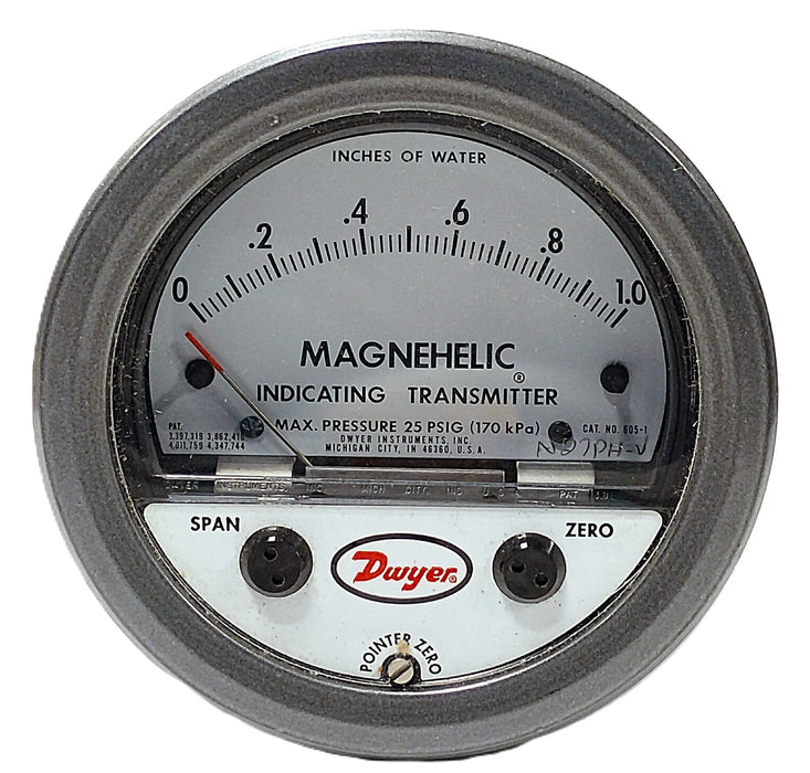 Dwyer 605-1 Magnehelic 0-1.0 inH2O 1/8 NPT Differential Pressure Gauge