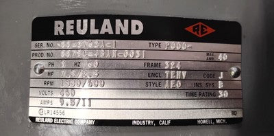 Reuland 0075C-4BAN-0031 460 V AC 1800/600 RPM 7.5/2.5 HP TENV 324J Motor