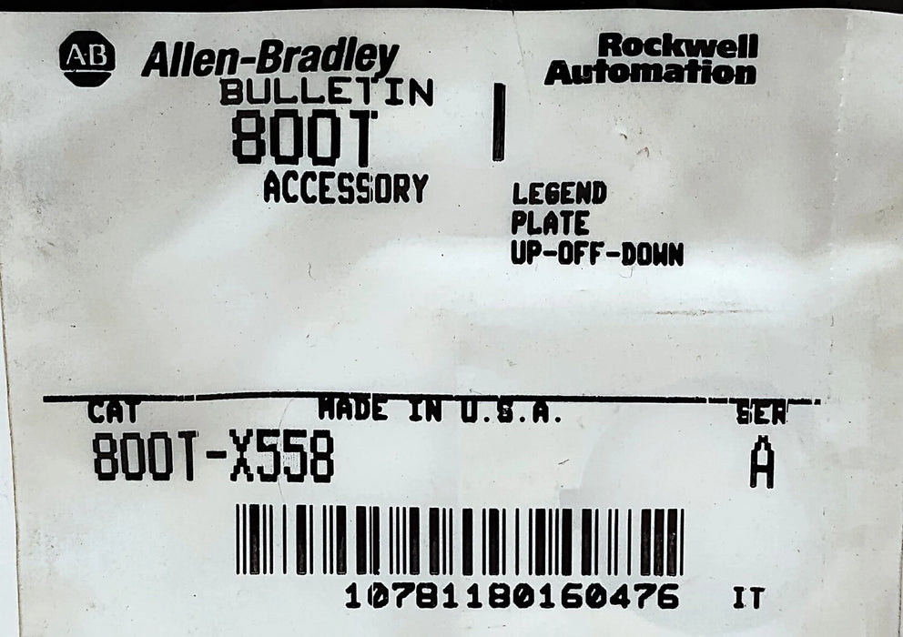 Allen-Bradley 800T-X558 UP OFF DOWN Aluminum Legend Plate for 30 mm Switches