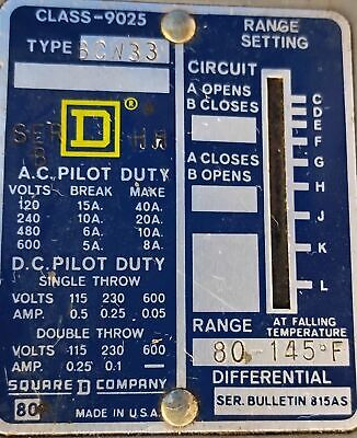 Square D 9025-BCW-33 80-145¬∞F Probe Style Temperature Switch
