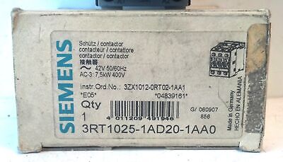 Siemens 3RT1025-1AD20-1AA0 42 V AC Coil 17 A 3 P Size 0 Contactor