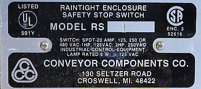 Conveyor Components RS1 125-480V 20A Safety Stop Control Switch No Bulb