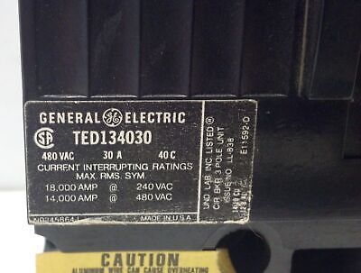 GE TED134030 3 Pole 480 V AC 250 V DC 30 A Molded Case Circuit Breaker