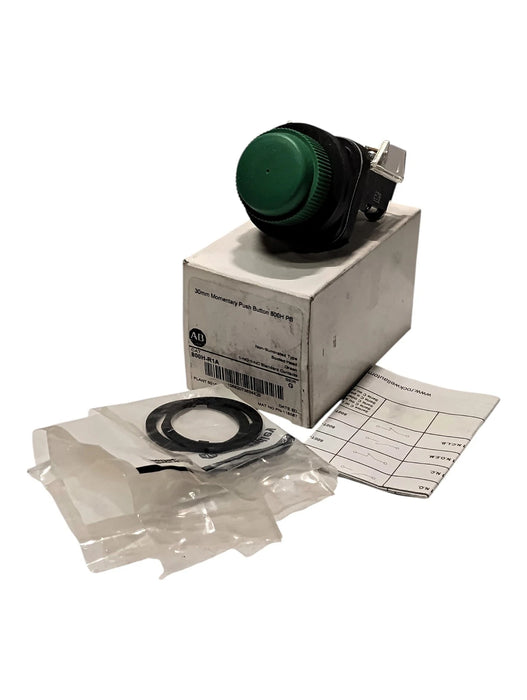 Allen-Bradley 800H-R1A Series G 30mm Booted Green Head Pushbutton