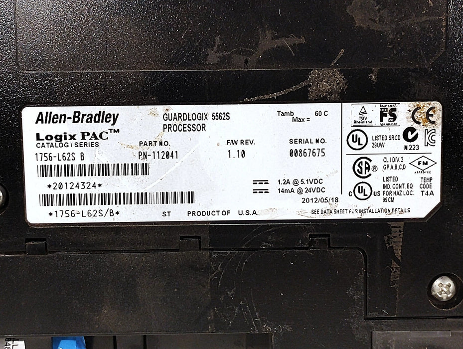 Allen-Bradley 1756-L62S SERIES B F/W REV 1.10 4 MB 24 V DC PLC Processor