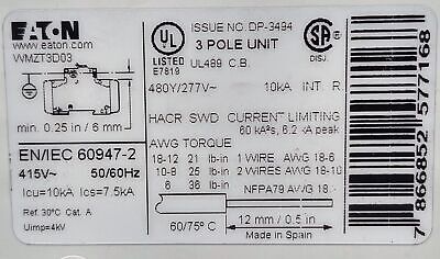 Eaton WMZT3D03 3 Amp 3 Pole Circuit Breaker with D Curve