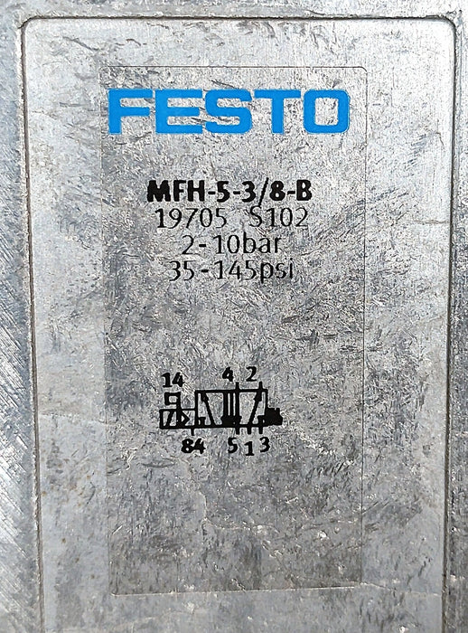 Festo MFH-5-3/8-B 19705 Ser S102 5/2-Way Pneumatic Solenoid Valve w/ G3/8 Ports