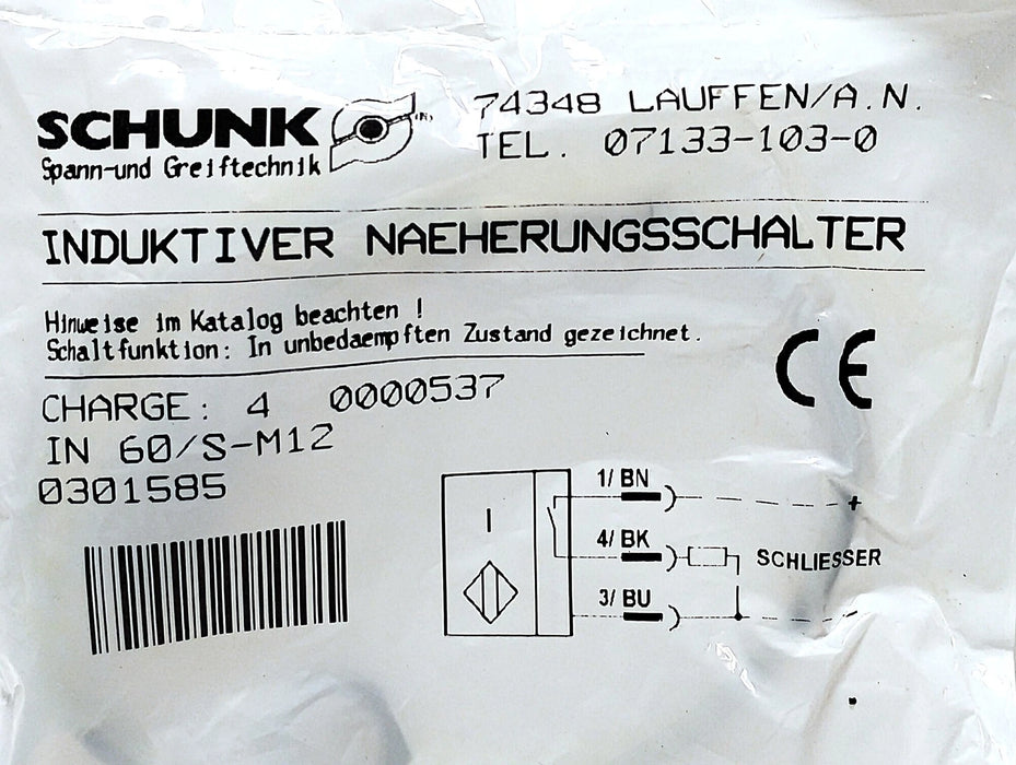 Schunk IN 60-S-M12 10-30 V DC Inductive Proximity Sensor