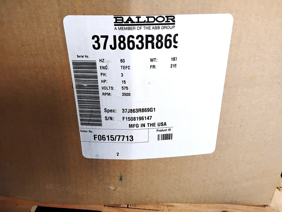 Baldor 37J863R869G1 575 V 15 HP 3500 RPM 215JM Super-E Washdown Motor