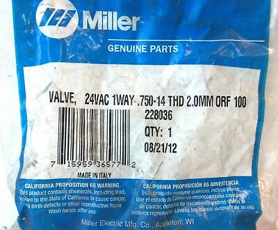 Miller 228036 24 V AC .750-14 THD 2 mm ORF 100 PSIG 1-Way Valve