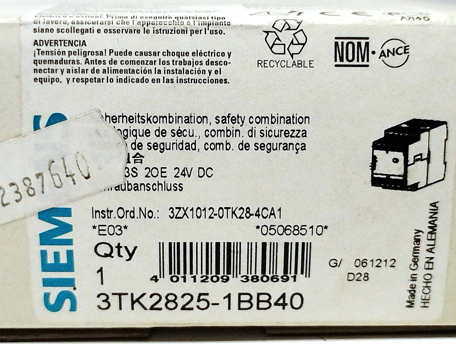 Siemens 3TK2825-1BB40 SIRIUS 230 V AC 6 A 2 Channel Safety Relay w/ 24 V DC Coil