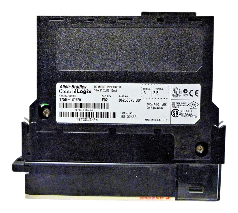 Allen-Bradley 1756-IB16 Ser A CAT Rev F02 F/W Rev 2.5 24 VDC PLC Input Module