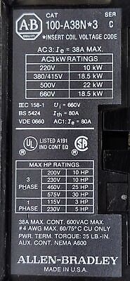 Allen-Bradley 100-A38NS3 38A Contactor with 110/120V Coil and Auxiliary Contact