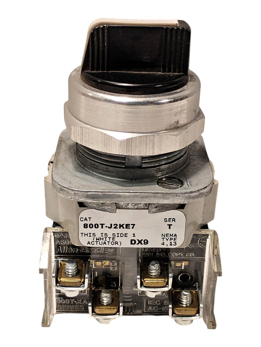Allen-Bradley 800T-J2KE7B 600V AC/DC 3-Position 30 mm Maintained Selector Switch