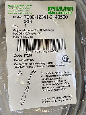 Murr Elektronik 7000-12341-2140500 5 m PLC Cable with M12 Connectors
