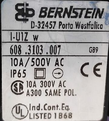Bernstein 608.3103.007 300 V AC 10 A Plunger Style Limit Switch