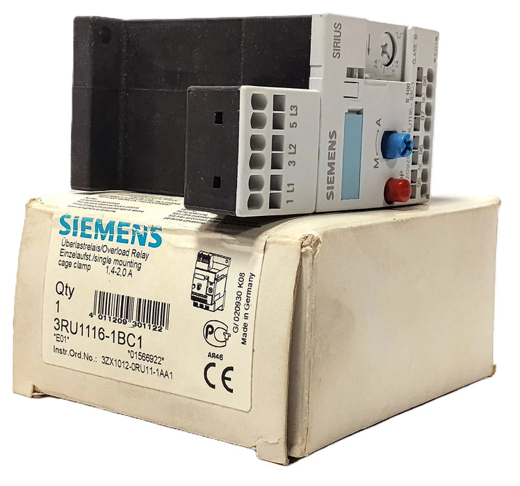 Siemens 3RU1116-1BC1 600 V AC 1.4-2.0 A Overload Protection Relay for Motors