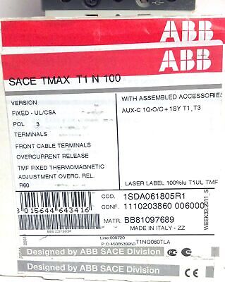 ABB T1NQ060TLA 60 A 3 P SACE TMAX T1N Thermal Magnetic Circuit Breaker