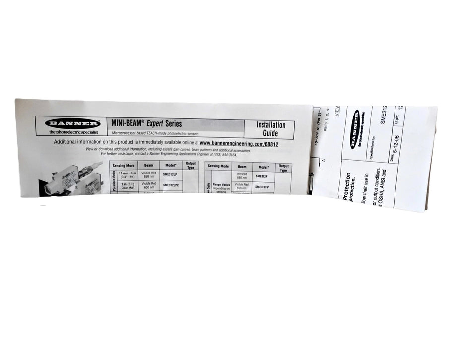 Banner Engineering SME312DQDP-75806 75806 12-30 V DC Photoelectric Sensor