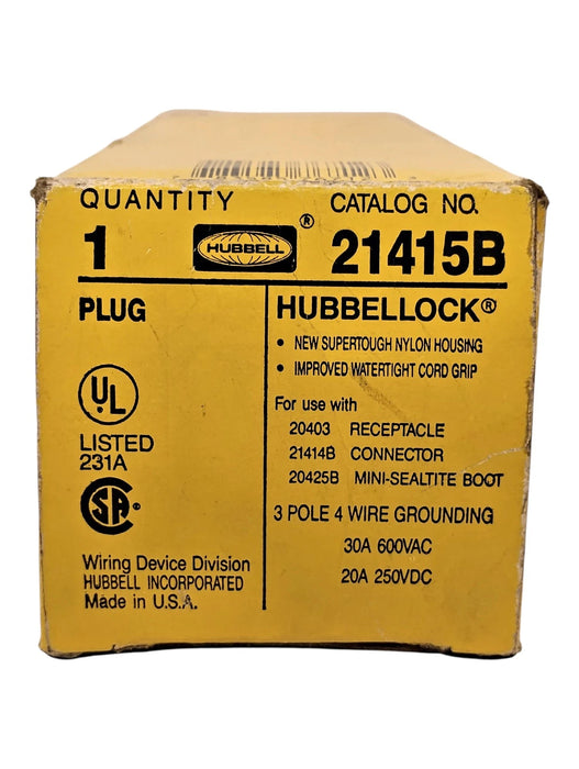 Hubbell HBL21415B Hubbellock 30A 600VAC / 20A 250VDC 3-Pole 4-Wire Locking Plug