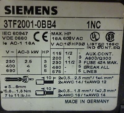 Siemens 3TF2001-0BB4 Contactor