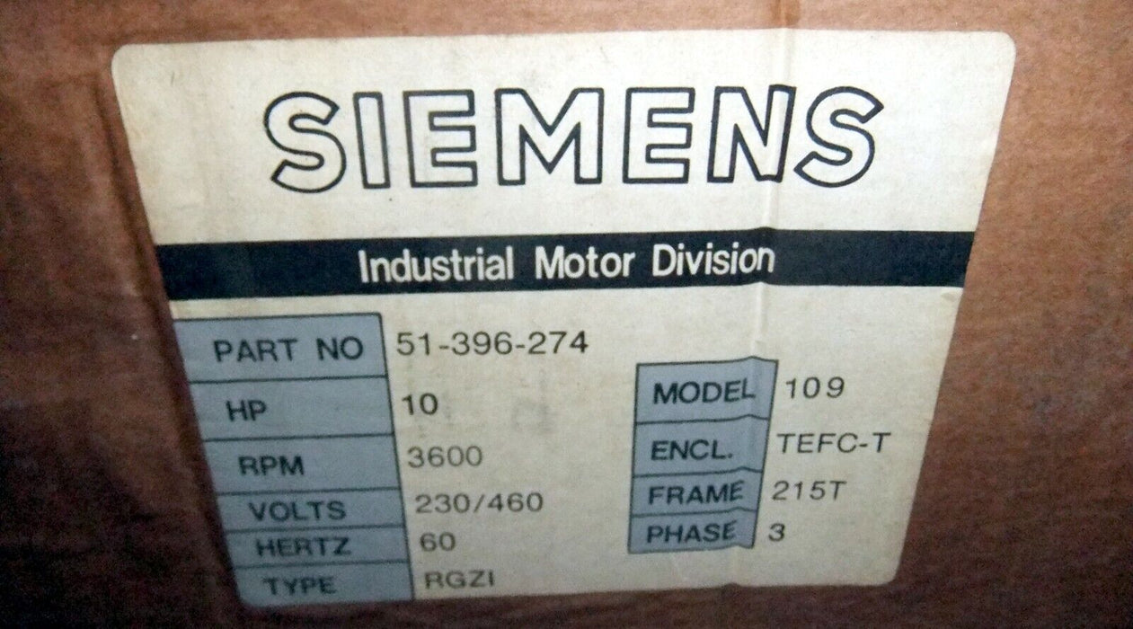 Siemens Induction Motor 51-396-274 10HP