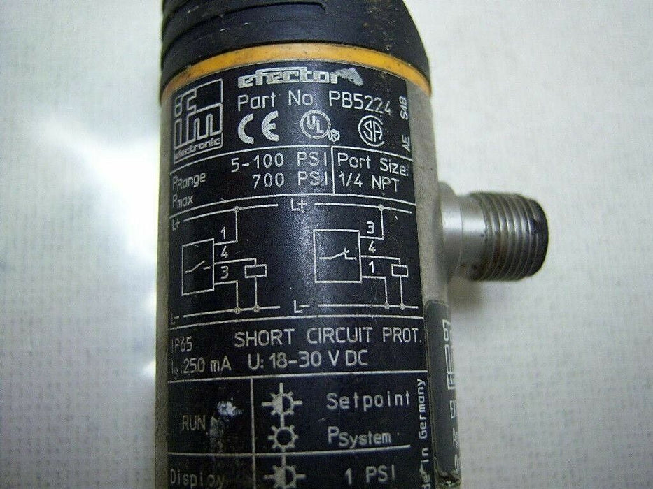 IFM Efector Pressure Sensor PB5224 5-100 Psi 1/4" NPT