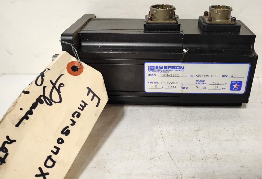 Emerson DXM-316C 240 V AC 4 A 4000 RPM .76 HP .57 kW Servo Motor