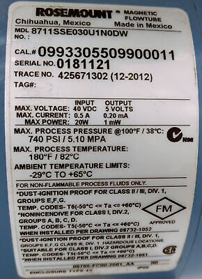 Rosemount 8711SSE030U1N0DW Magnetic Flow Meter