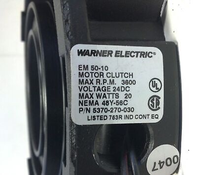 Warner Electric 5370-270-030 Motor Clutch Assembly 3600 RPM NEMA 48Y-56C