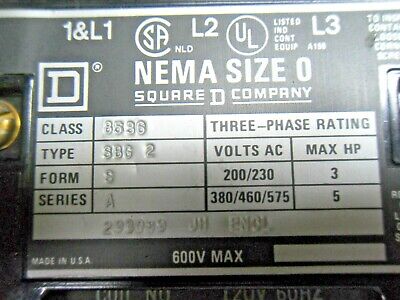 Square D 8536 SBG-2 Size 0 Starter W/ Enclosure
