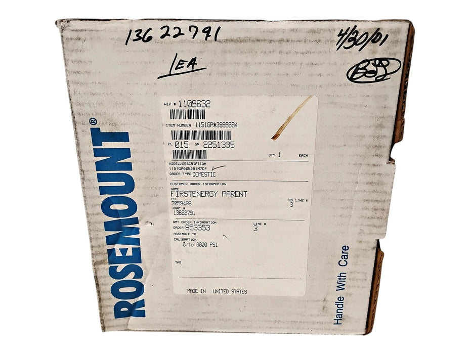 Emerson Rosemount 1151GP9S52B1M7DF 0-3000 PSI Smart Pressure Transmitter