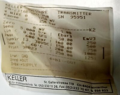 Keller PA-23TAB/8992-250 Pressure Transmitter