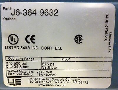 United Electric J6-364-9632 Pressure Switch